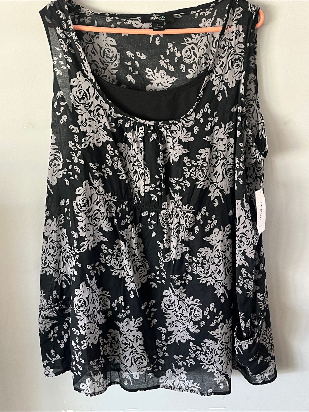Style & Co. Women’s Black and Gray Floral Scoop-Neck Lined Tunic Size 2X NWT - Picture 1 of 14
